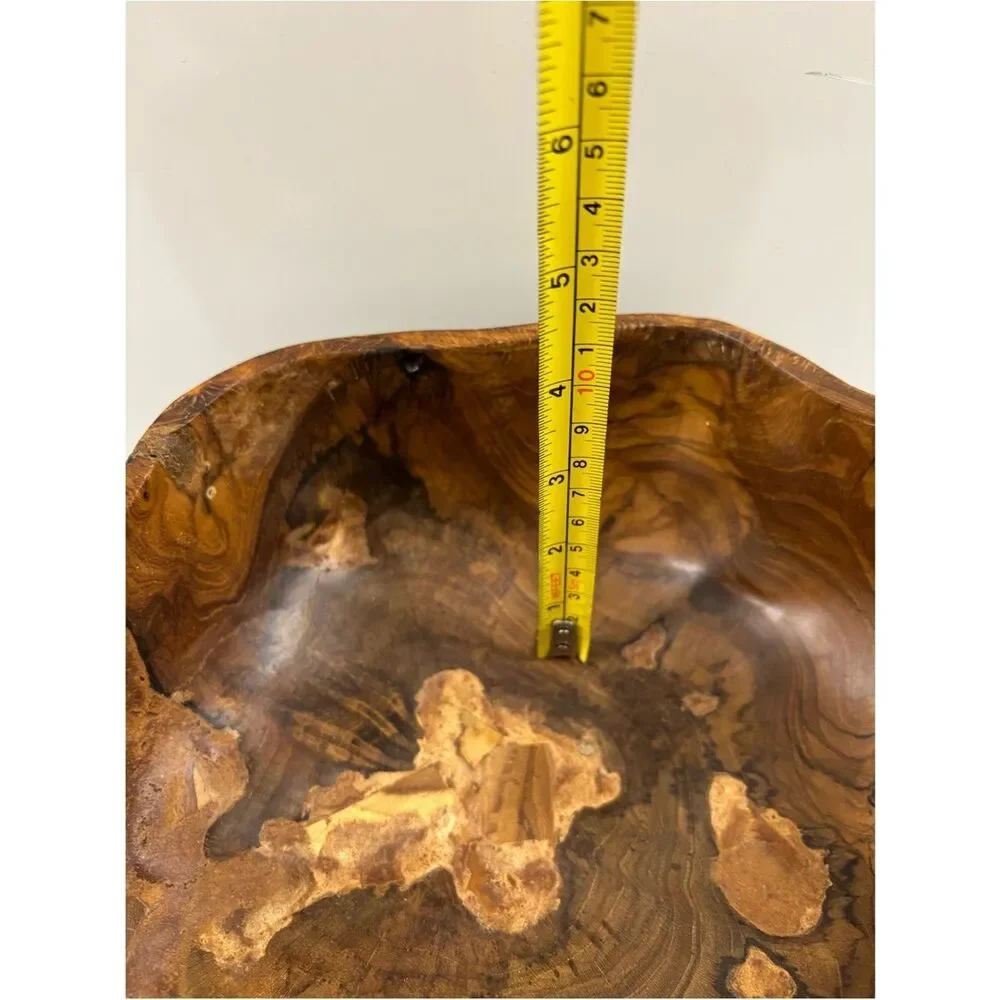 Vintage Pottery Barn Organic Teak Carved Wood Decorative Bowl - Natural Brown